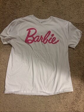 Barbie White Tee with Hot Pink Logo